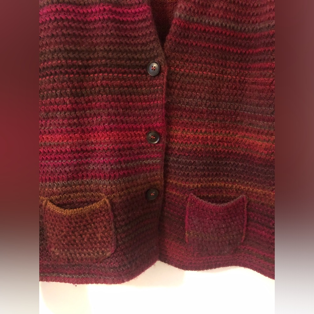Benetton Y2k Chunky Ribbed Red Burgundy Wool Sweater button up cardigan size M - Picture 2 of 12
